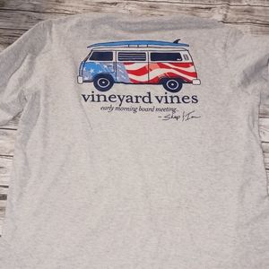 Vineyard Vines Long Sleeve Patriotic Bus Heathered Gray Shirt Size Large
